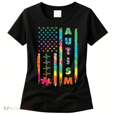 Autism Tie Dye US Flag Colorful Women's T-Shirt