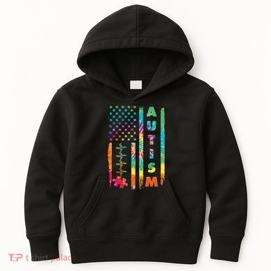 Autism Tie Dye US Flag Colorful Kids Hoodie