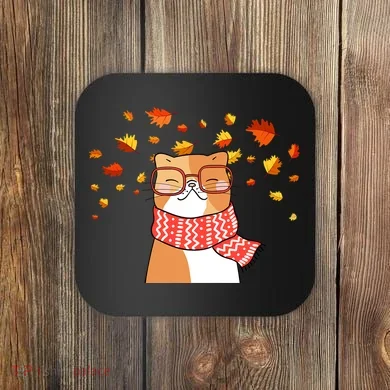 Autumn Cat Fall Season Coaster