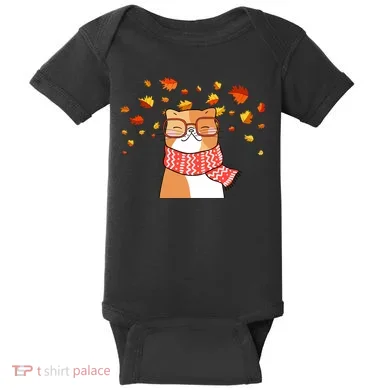 Autumn Cat Fall Season Baby Bodysuit
