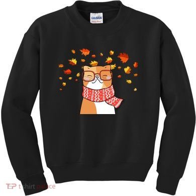 Autumn Cat Fall Season Kids Sweatshirt