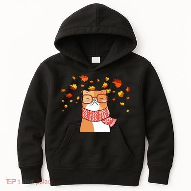Autumn Cat Fall Season Kids Hoodie