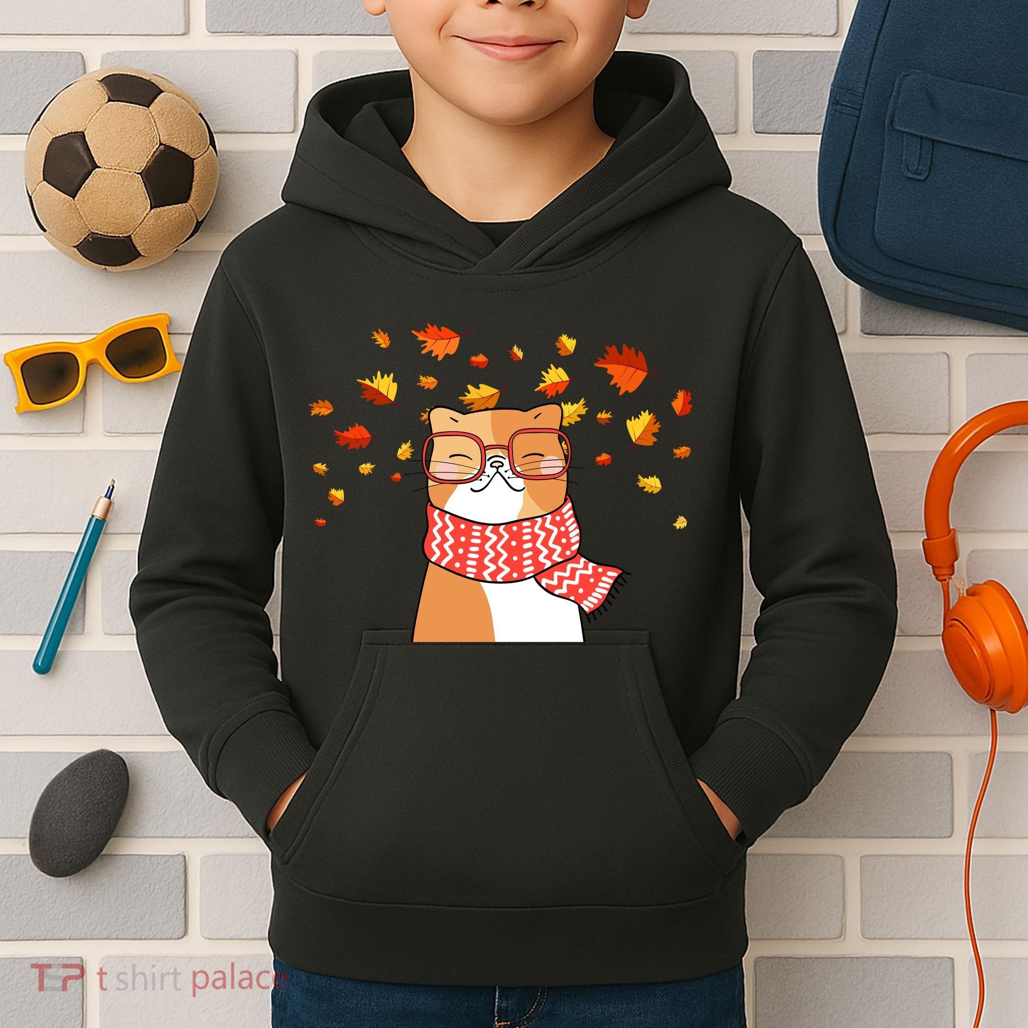 Autumn Cat Fall Season Kids Hoodie