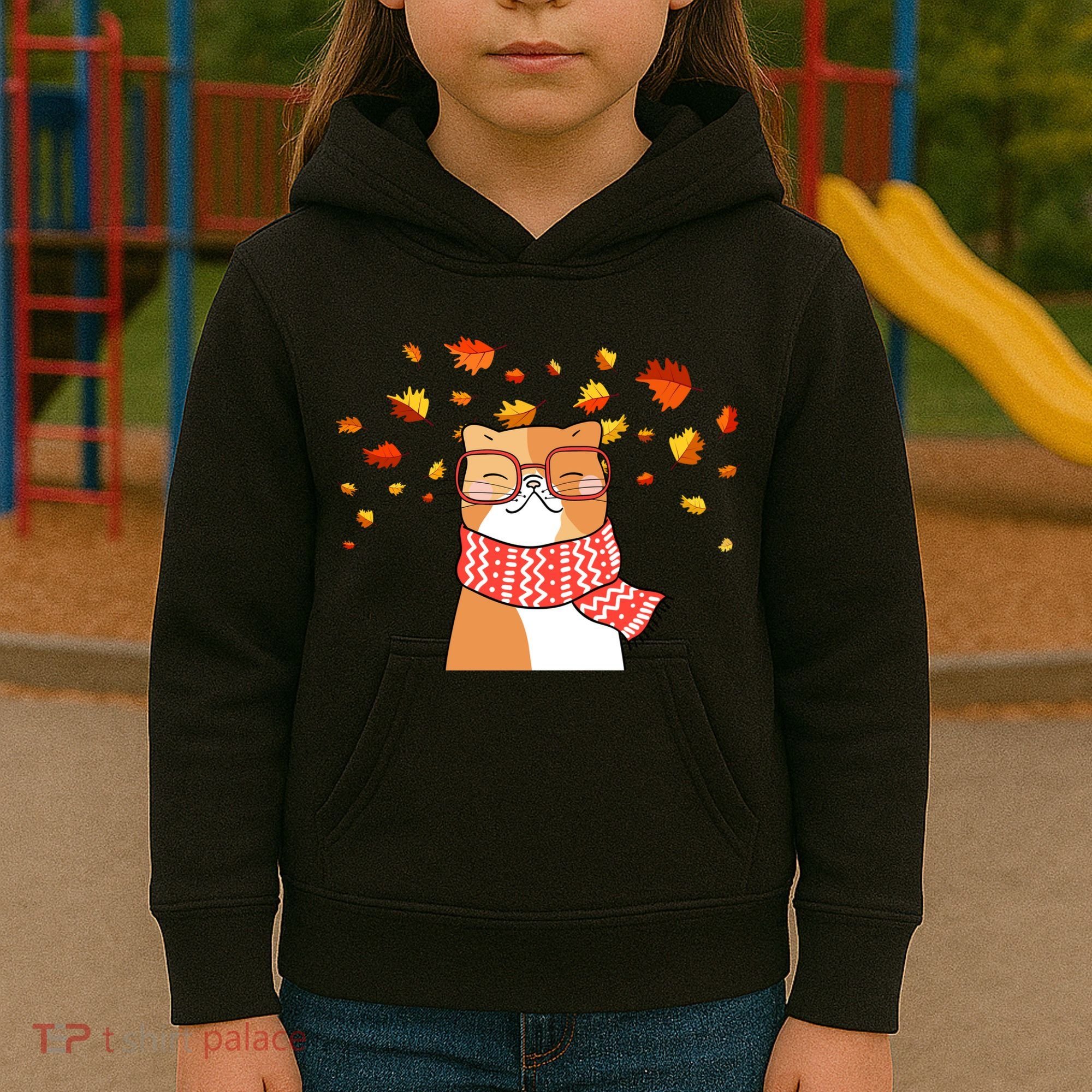 Autumn Cat Fall Season Kids Hoodie