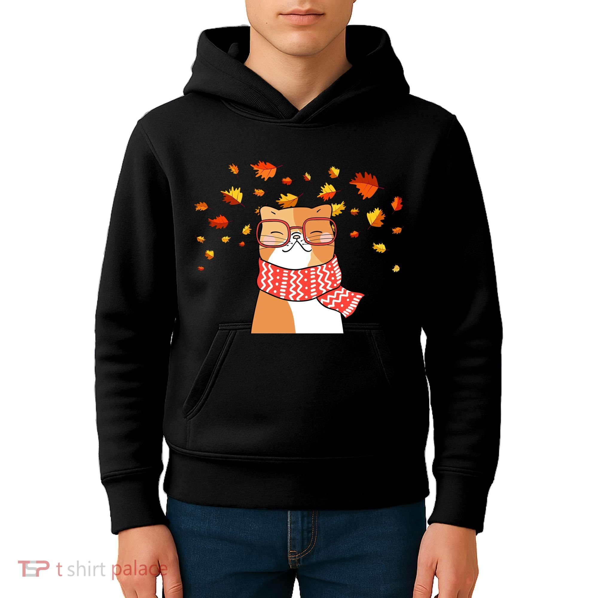 Autumn Cat Fall Season Kids Hoodie