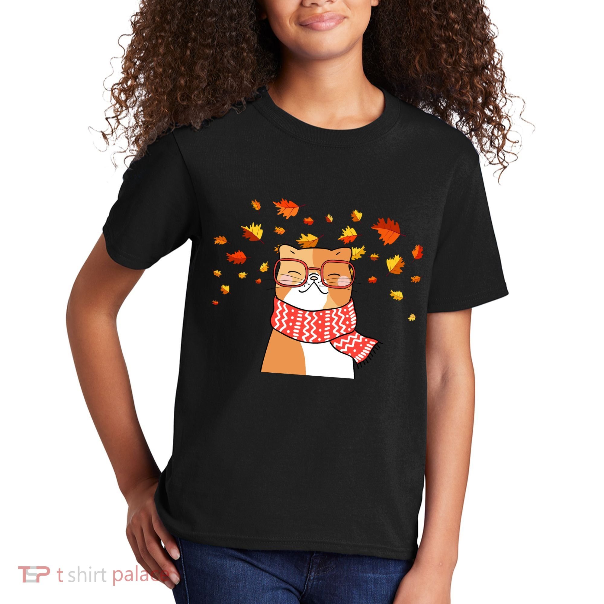 Autumn Cat Fall Season Kids T-Shirt