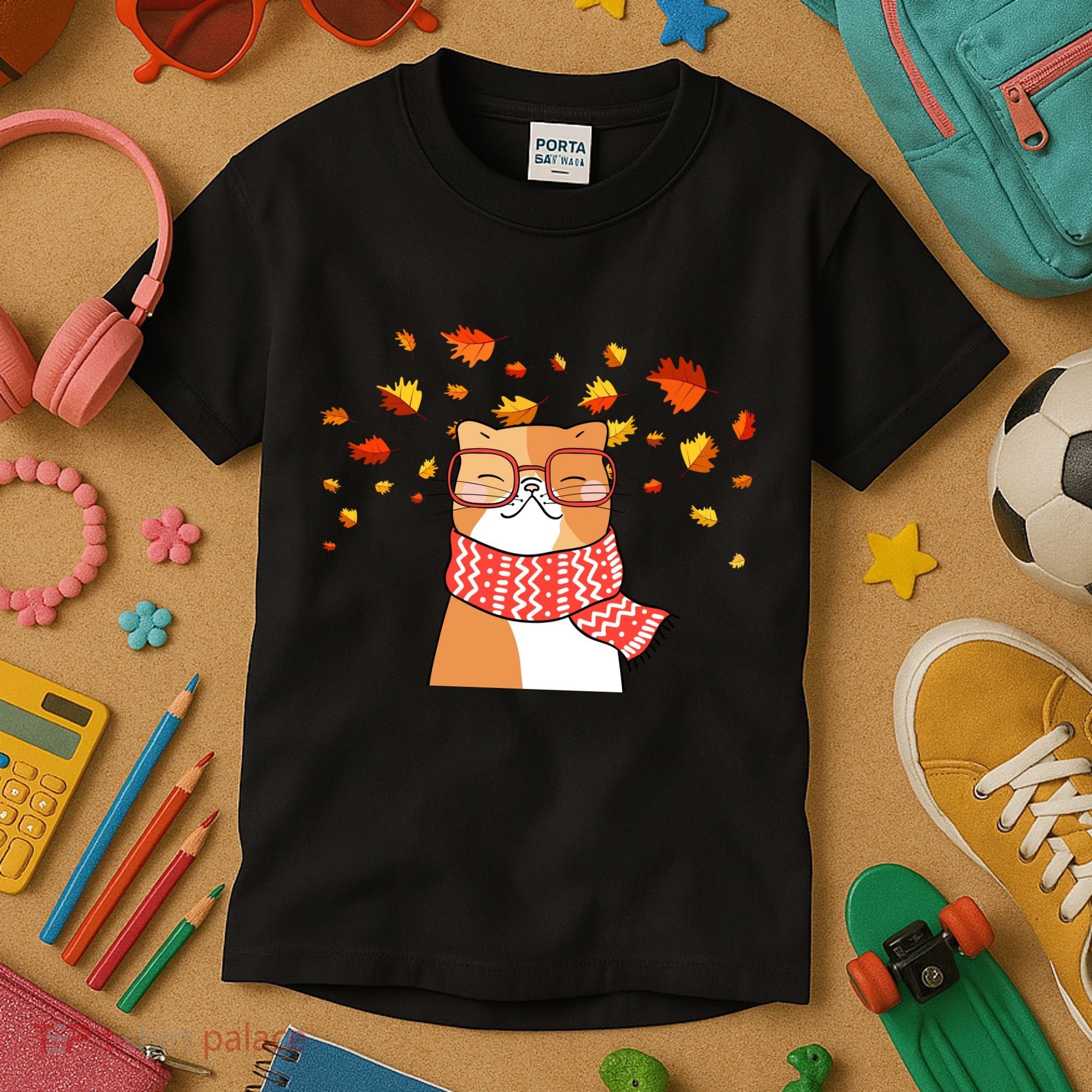 Autumn Cat Fall Season Kids T-Shirt