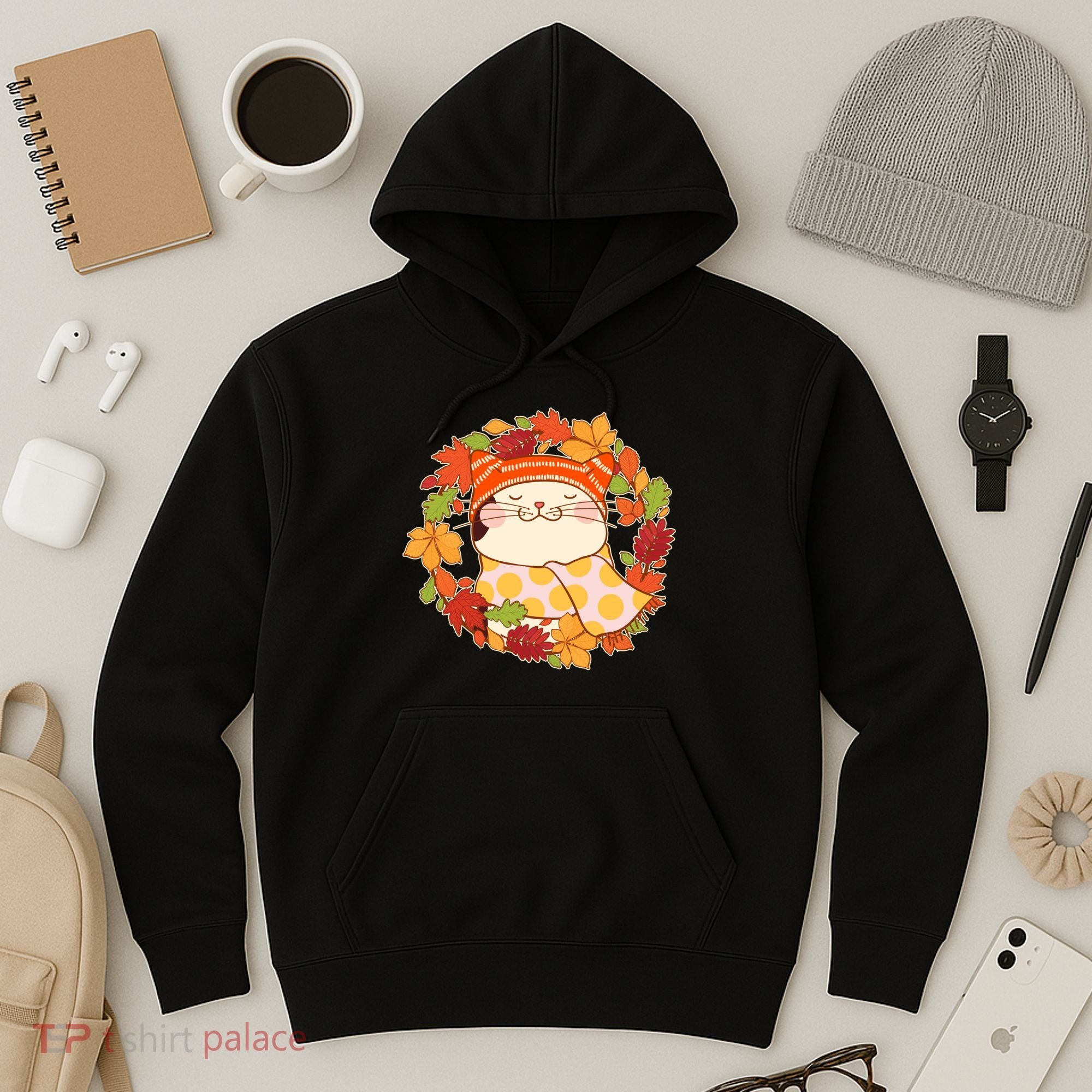 Autumn Cat Wreath Hoodie
