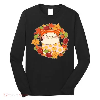 Autumn Cat Wreath Long Sleeve Shirt
