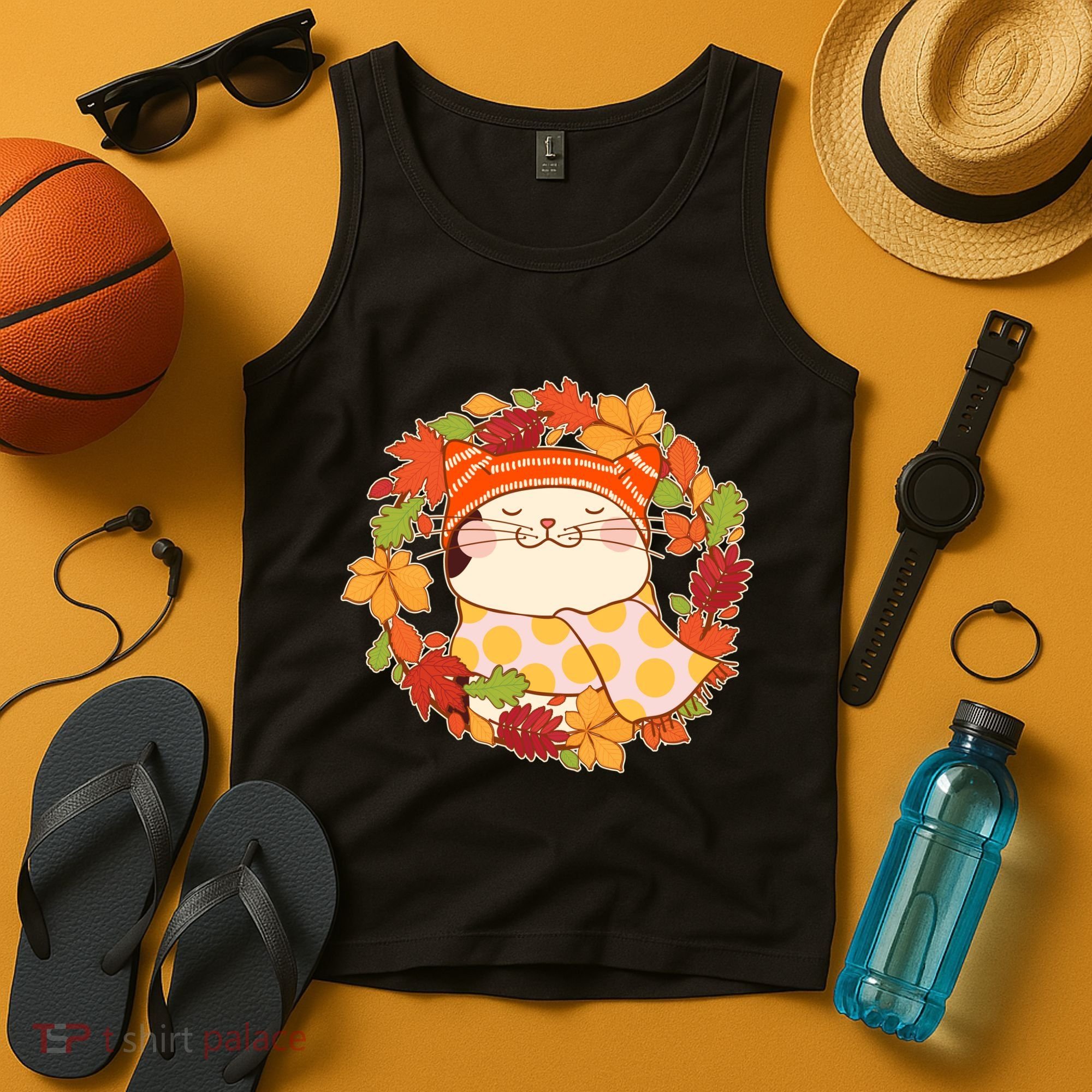 Autumn Cat Wreath Tank Top