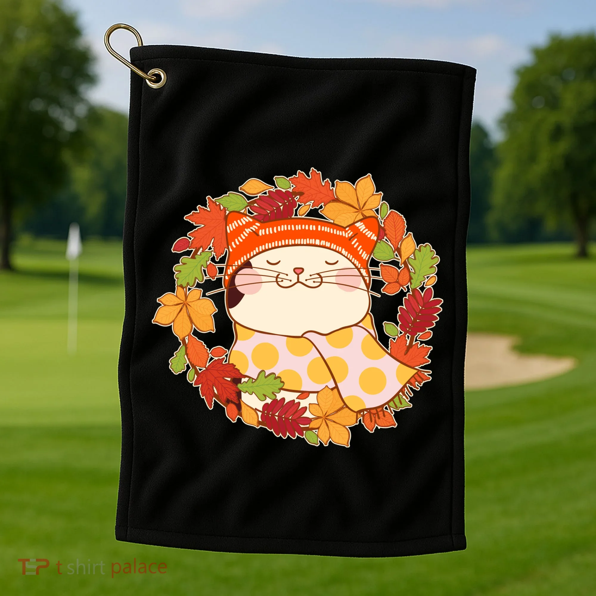 Autumn Cat Wreath Golf Towel