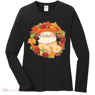 Autumn Cat Wreath Women's Long Sleeve Shirt