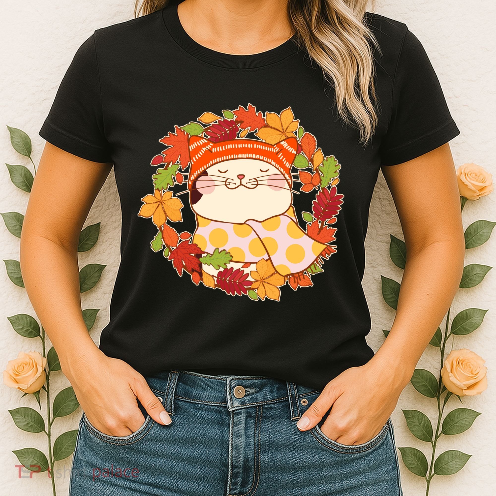 Autumn Cat Wreath Women's T-Shirt
