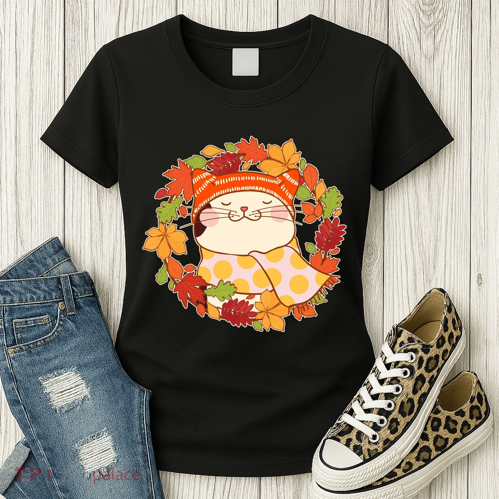 Autumn Cat Wreath Women's T-Shirt