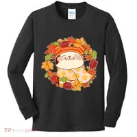Autumn Cat Wreath Kids Long Sleeve Shirt thumb 0