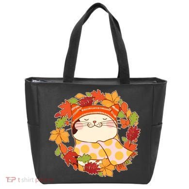 Autumn Cat Wreath Tote Bag