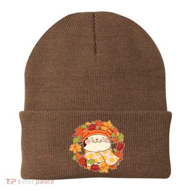 Autumn Cat Wreath Beanie