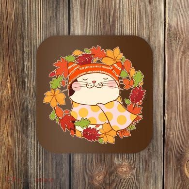 Autumn Cat Wreath Coaster