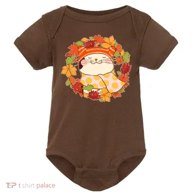 Autumn Cat Wreath Baby Bodysuit
