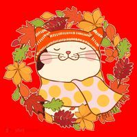 Autumn Cat Wreath Santa Hat thumb 1