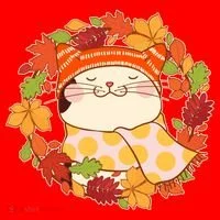 Autumn Cat Wreath Santa Hat thumb 1