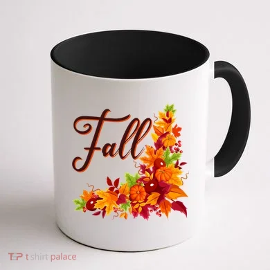 Autumn Fall Leaves Corner Design Coffee Mug back