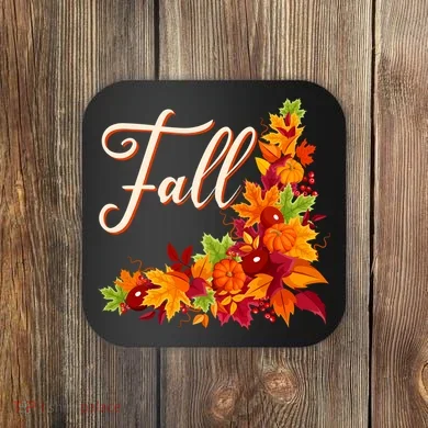 Autumn Fall Leaves Corner Design Coaster