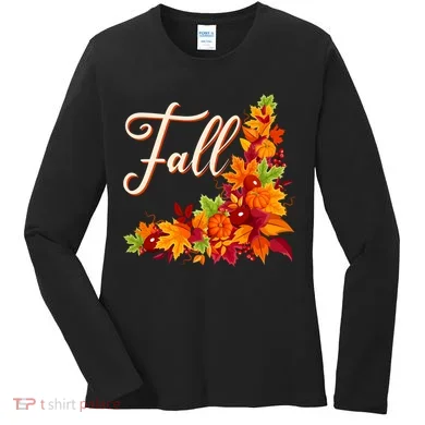 Autumn Fall Leaves Corner Design Women's Long Sleeve Shirt