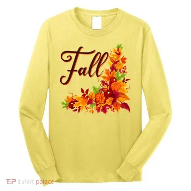 Autumn Fall Leaves Corner Design Long Sleeve Shirt