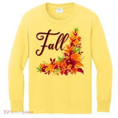 Autumn Fall Leaves Corner Design Kids Long Sleeve Shirt