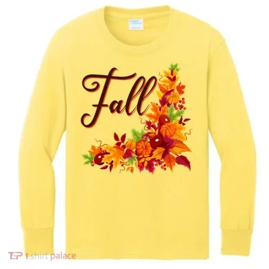 Autumn Fall Leaves Corner Design Kids Long Sleeve Shirt