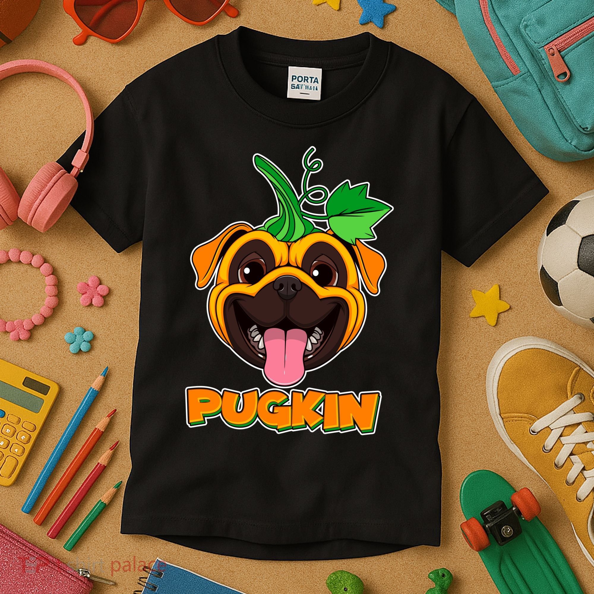 Autumn Halloween Pugkin Kids T-Shirt