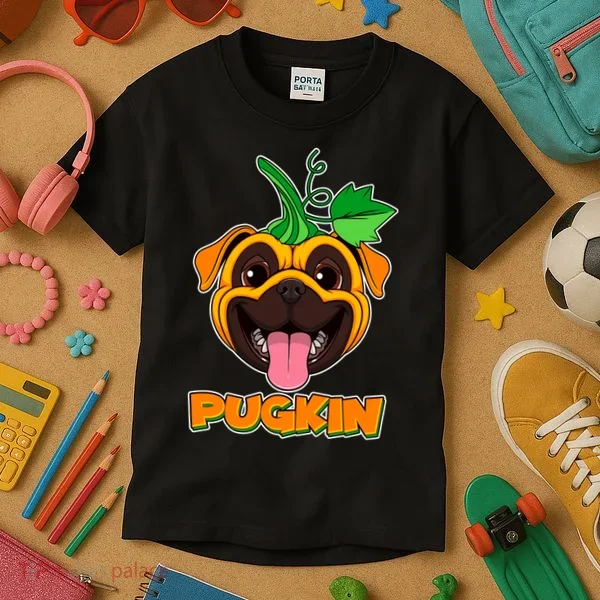 Autumn Halloween Pugkin Kids T-Shirt
