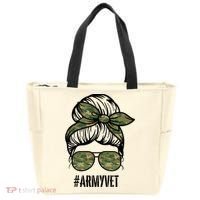 Army Vet Armyvet Messy Bun Camouflage 'S Veteran Gift Tote Bag thumb 0