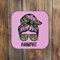 Army Vet Armyvet Messy Bun Camouflage 'S Veteran Gift Coaster thumb 0