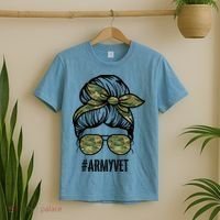 Army Vet Armyvet Messy Bun Camouflage 'S Veteran Gift T-Shirt thumb 2