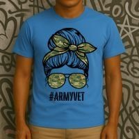 Army Vet Armyvet Messy Bun Camouflage 'S Veteran Gift T-Shirt thumb 3