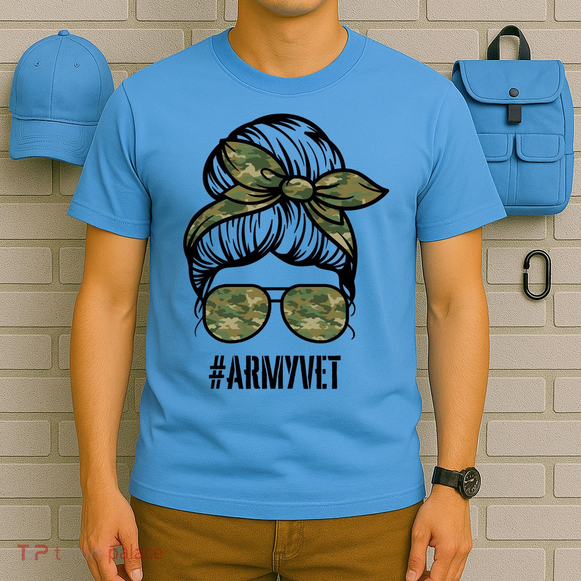 Army Vet Armyvet Messy Bun Camouflage 'S Veteran Gift T-Shirt