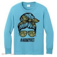 Army Vet Armyvet Messy Bun Camouflage 'S Veteran Gift Kids Long Sleeve Shirt thumb 0