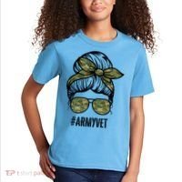 Army Vet Armyvet Messy Bun Camouflage 'S Veteran Gift Kids T-Shirt thumb 2