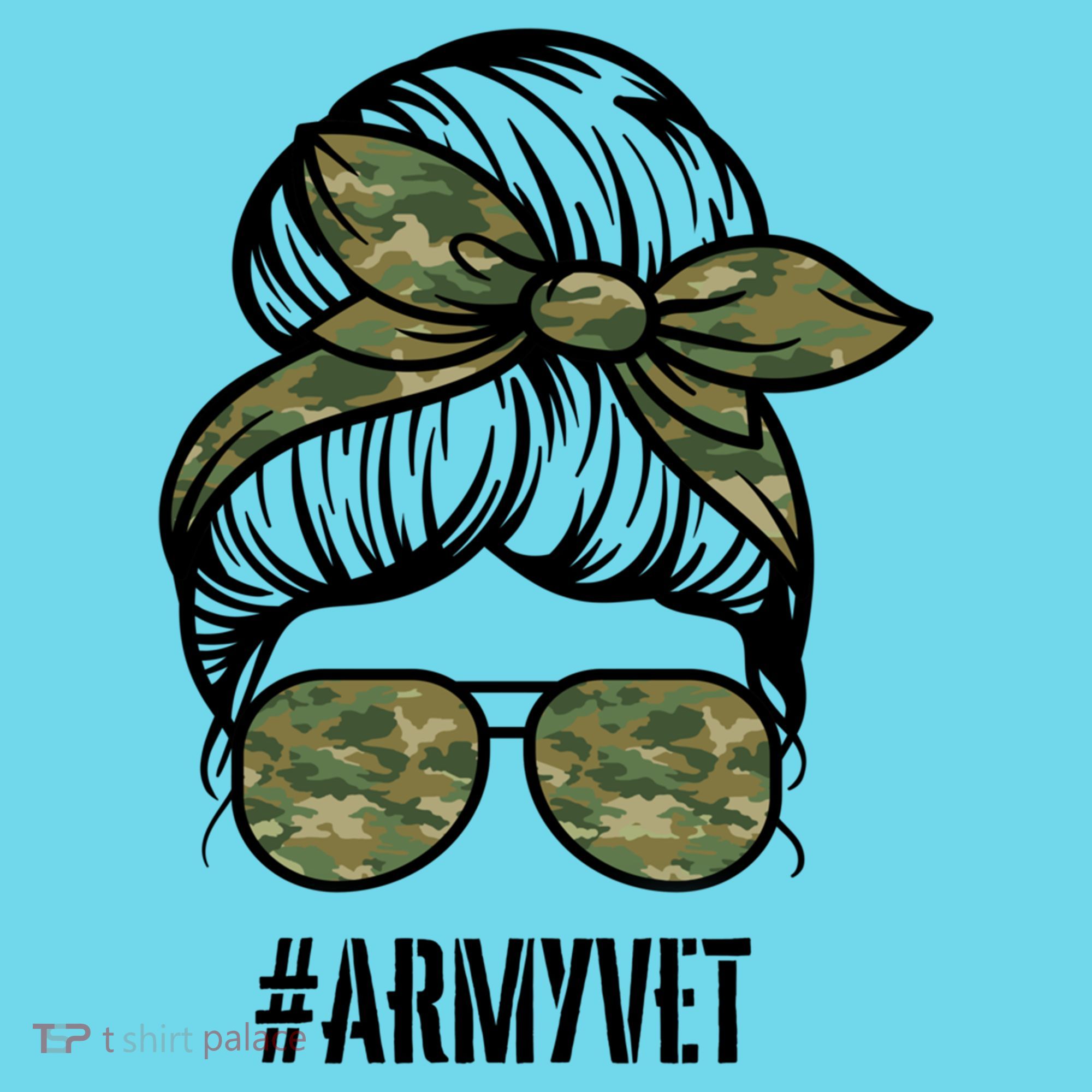 Army Vet Armyvet Messy Bun Camouflage 'S Veteran Gift Kids T-Shirt