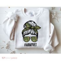 Army Vet Armyvet Messy Bun Camouflage 'S Veteran Gift Sweatshirt thumb 2