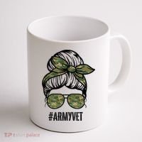 Army Vet Armyvet Messy Bun Camouflage 'S Veteran Gift Coffee Mug thumb 1