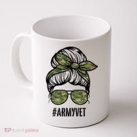 Army Vet Armyvet Messy Bun Camouflage 'S Veteran Gift Coffee Mug thumb 0