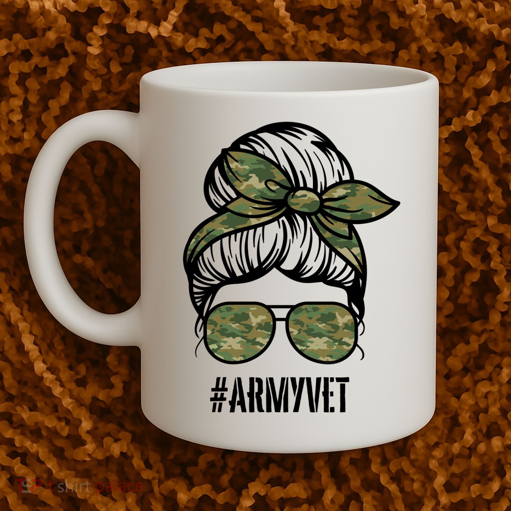 Army Vet Armyvet Messy Bun Camouflage 'S Veteran Gift Coffee Mug