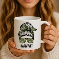 Army Vet Armyvet Messy Bun Camouflage 'S Veteran Gift Coffee Mug thumb 3