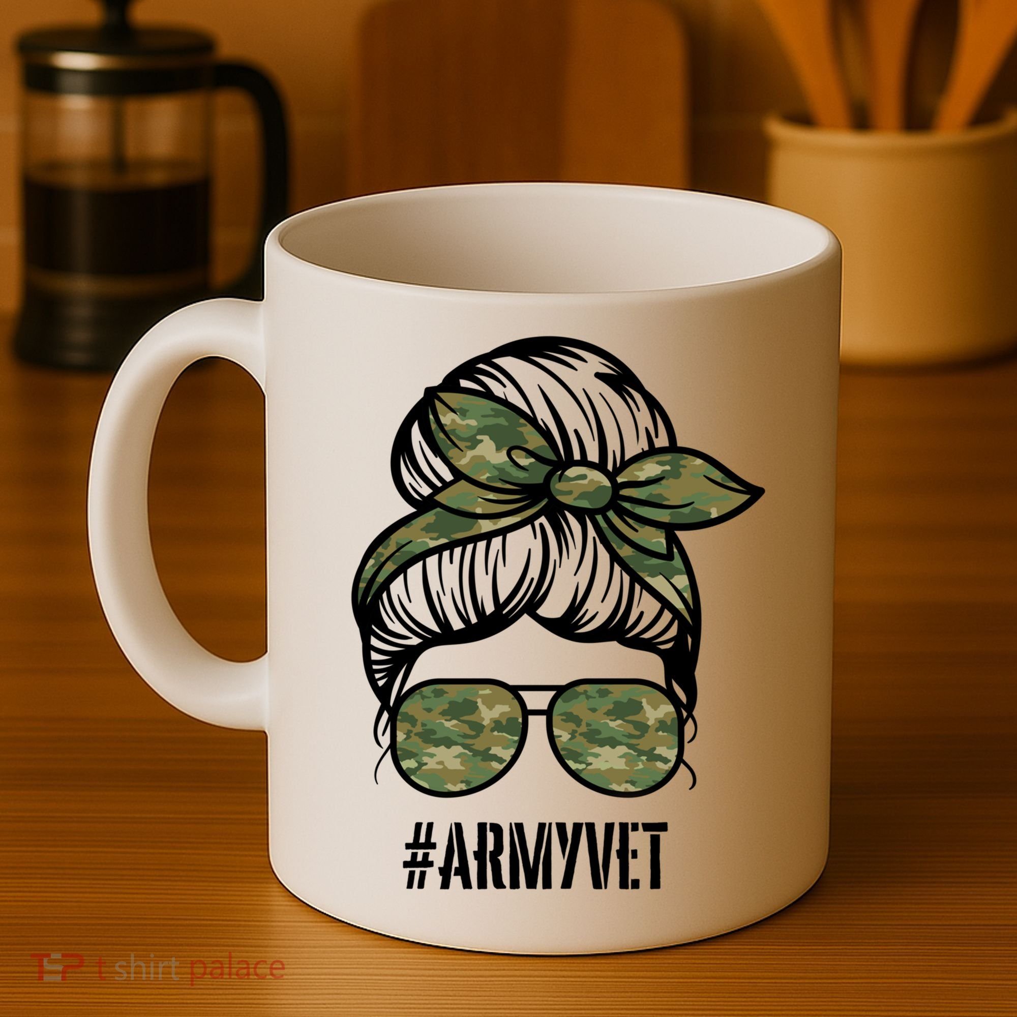 Army Vet Armyvet Messy Bun Camouflage 'S Veteran Gift Coffee Mug