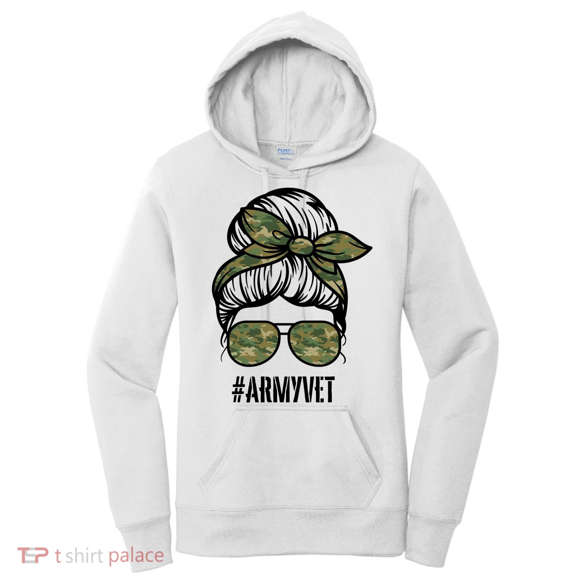 Army Vet Armyvet Messy Bun Camouflage 'S Veteran Gift Women's Hoodie