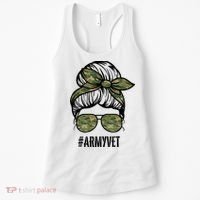 Army Vet Armyvet Messy Bun Camouflage 'S Veteran Gift Women's Tank Top thumb 0