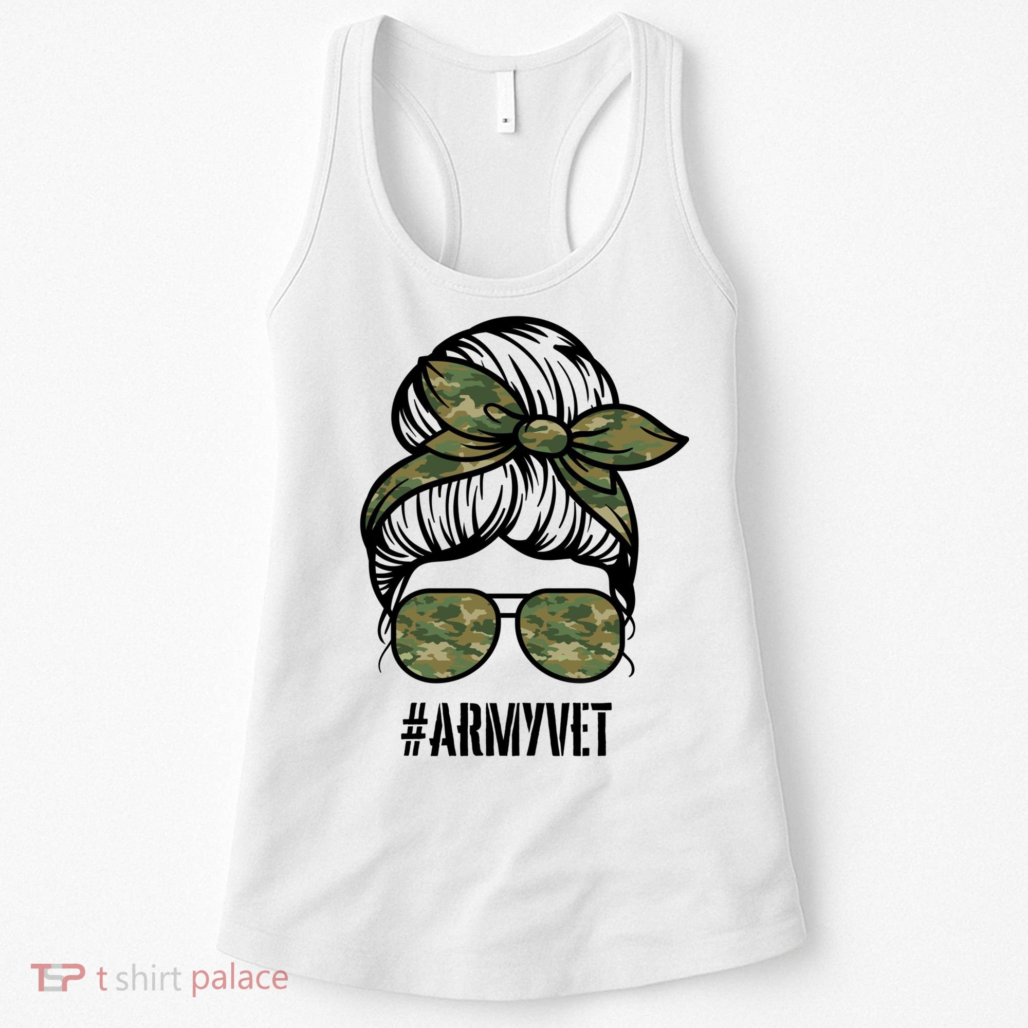 Army Vet Armyvet Messy Bun Camouflage 'S Veteran Gift Women's Tank Top